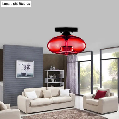 Modern black and glass oval flush mount – hallway ceiling light