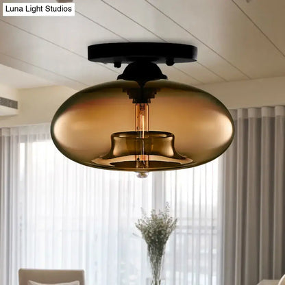 Modern black and glass oval flush mount – hallway ceiling light