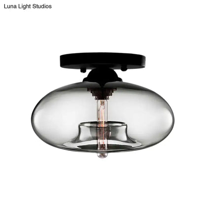 Modern black and glass oval flush mount – hallway ceiling light