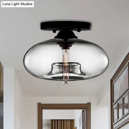 Modern black and glass oval flush mount – hallway ceiling light
