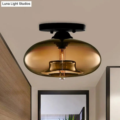 Modern black and glass oval flush mount – hallway ceiling light