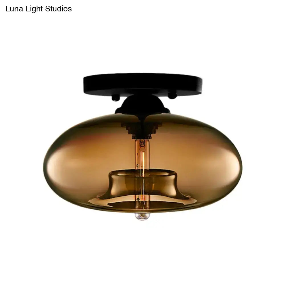 Modern black and glass oval flush mount – hallway ceiling light