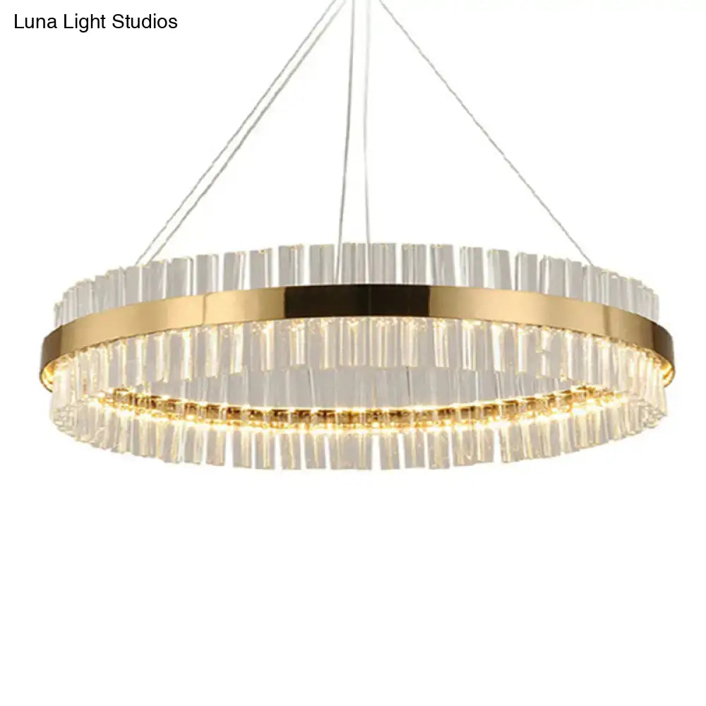 Modern gold tri prism crystal pendant light living room chandelier