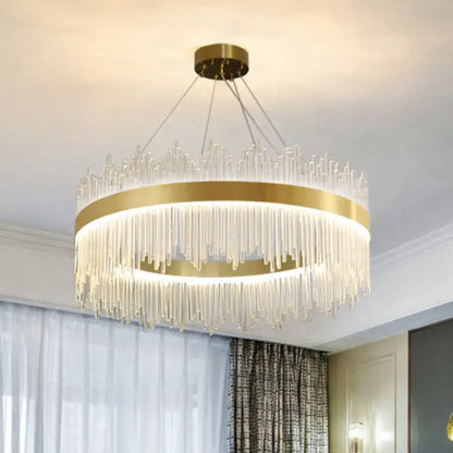 Modern gold tri prism crystal pendant light living room chandelier