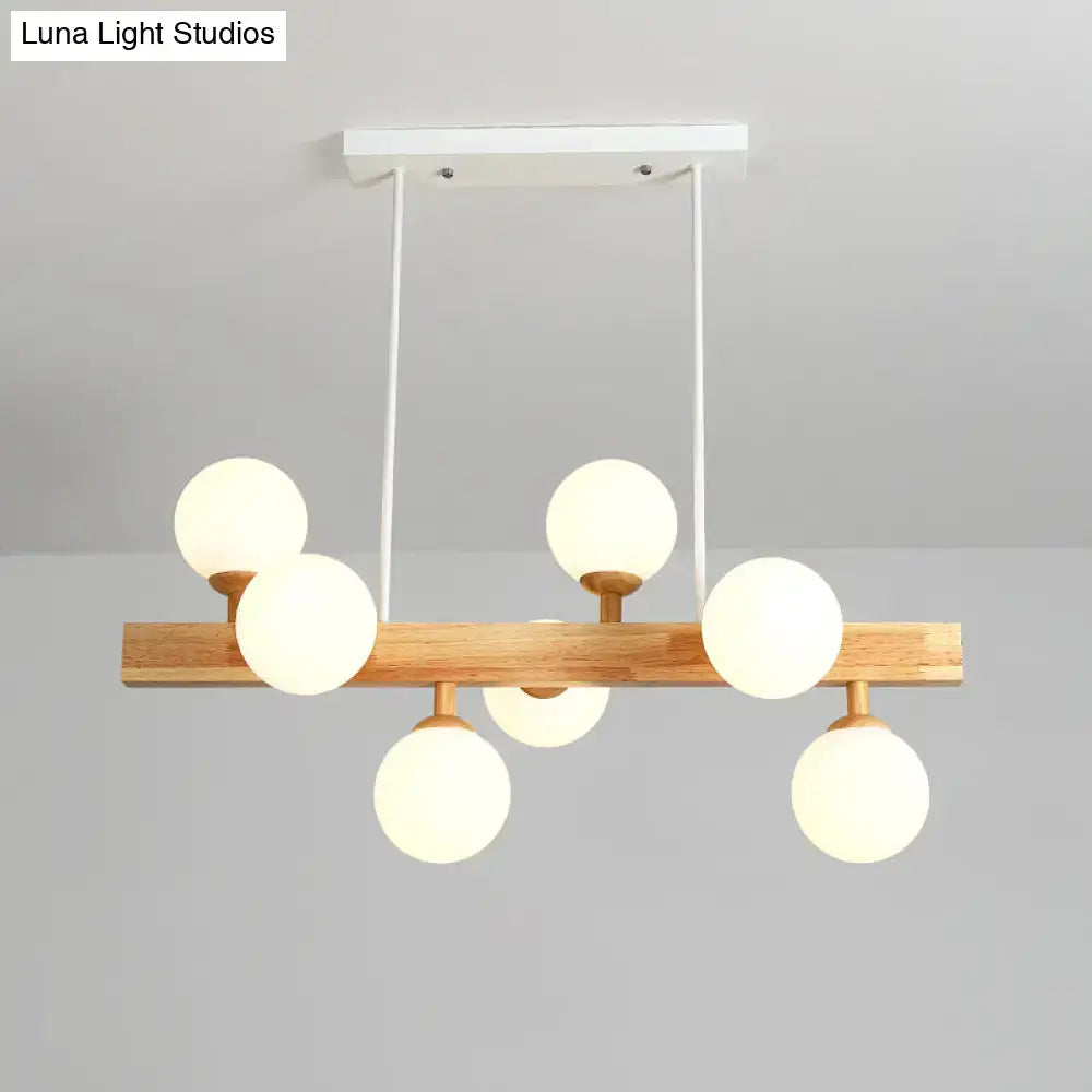 Simplicity opal glass 7 head wood island chandelier dining room