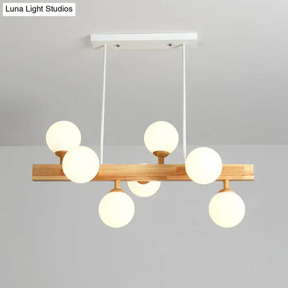 Simplicity opal glass 7 head wood island chandelier dining room