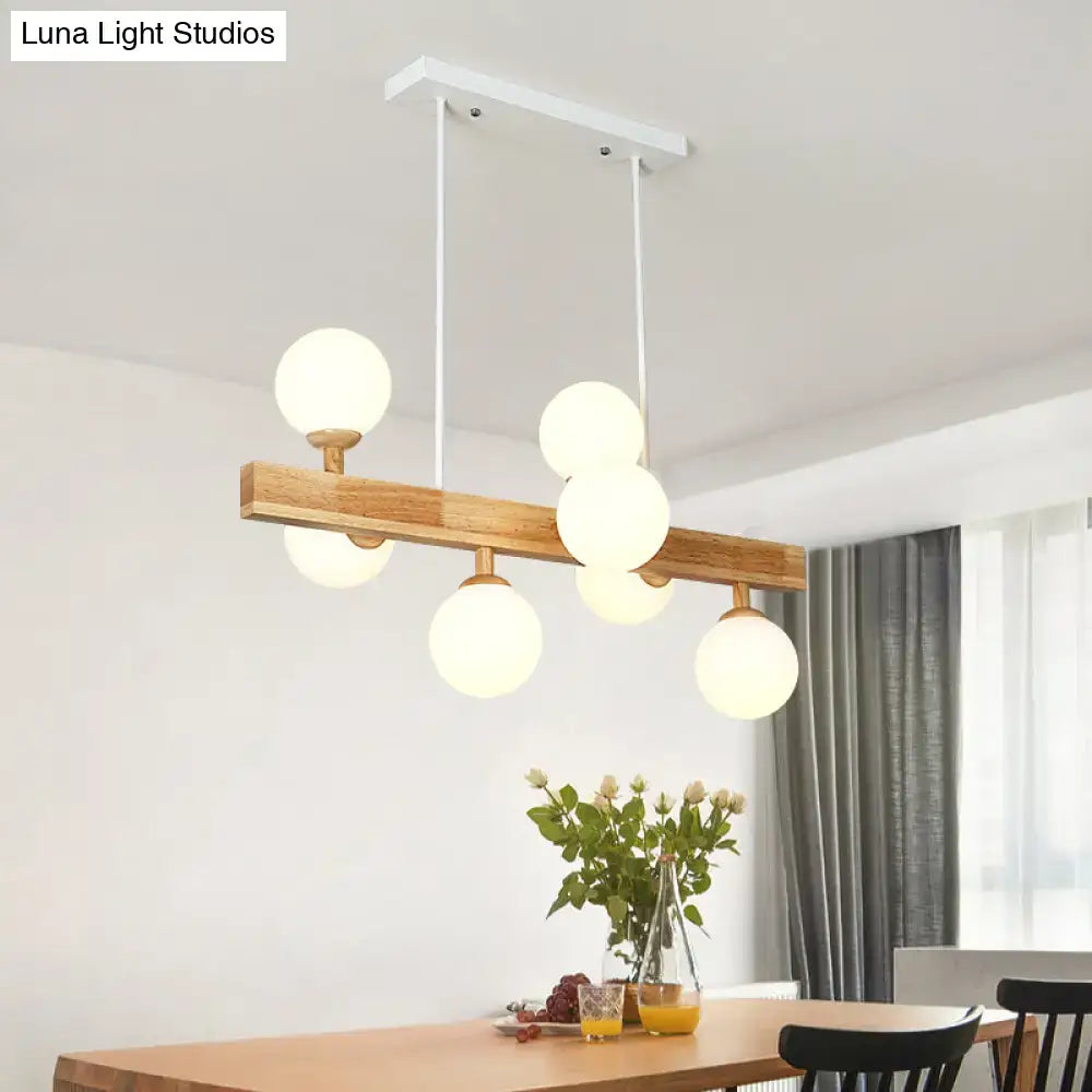Simplicity opal glass 7 head wood island chandelier dining room