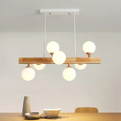 Simplicity opal glass 7 head wood island chandelier dining room