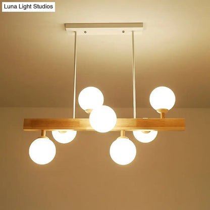 Simplicity opal glass 7 head wood island chandelier dining room