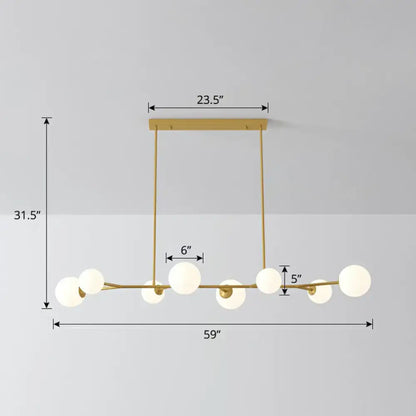 Modern gold opal glass molecular island light for dining rooms