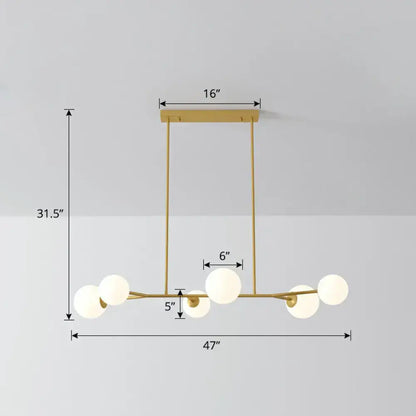 Modern gold opal glass molecular island light for dining rooms