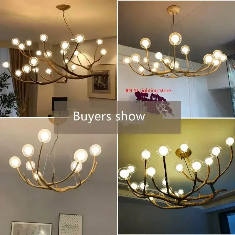 Golden iron tree branch bubble chandelier for dining room