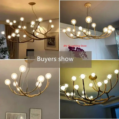 Golden iron tree branch bubble chandelier for dining room