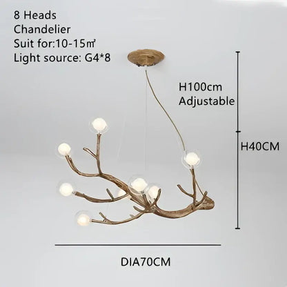 Golden iron tree branch bubble chandelier for dining room