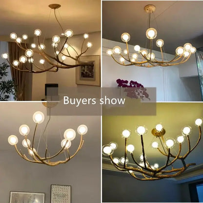 Golden iron tree branch bubble chandelier for dining room