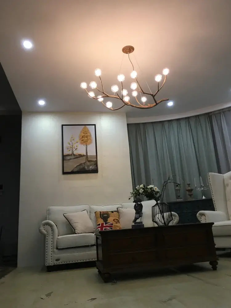 Golden iron tree branch bubble chandelier for dining room