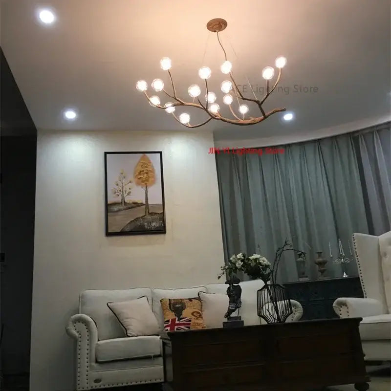 Golden iron tree branch bubble chandelier for dining room