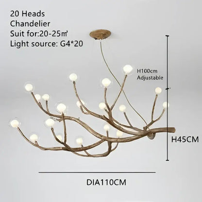 Golden iron tree branch bubble chandelier for dining room