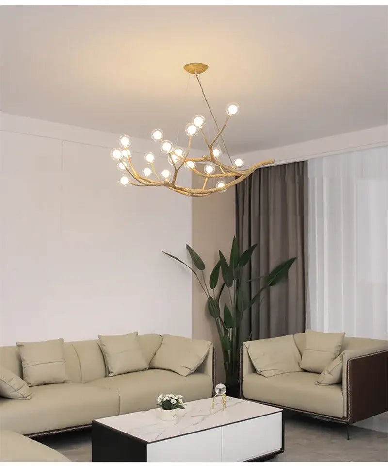 Golden iron tree branch bubble chandelier for dining room
