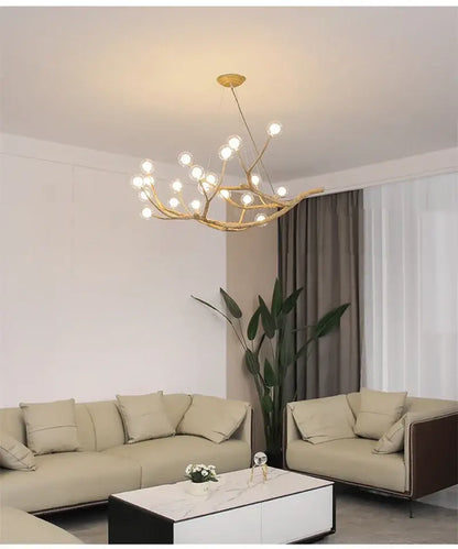 Golden iron tree branch bubble chandelier for dining room
