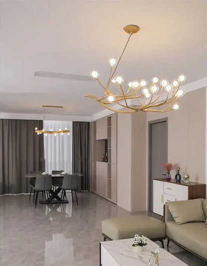 Golden iron tree branch bubble chandelier for dining room