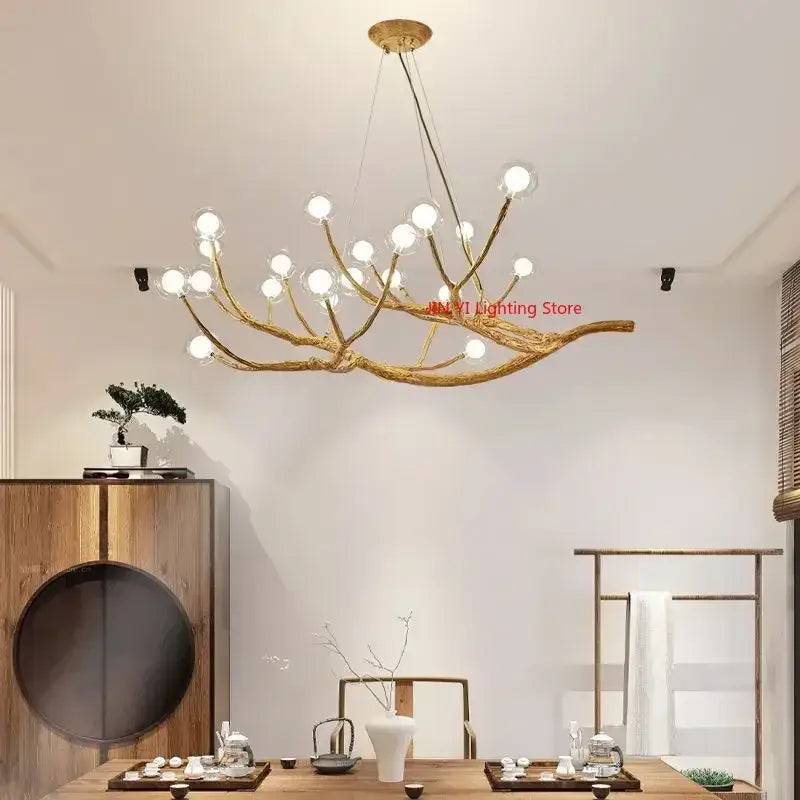 Golden iron tree branch bubble chandelier for dining room
