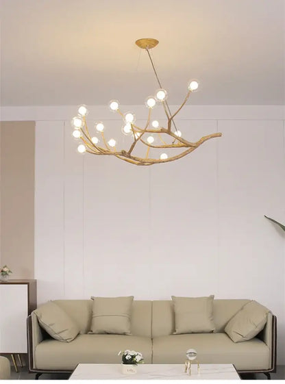 Golden iron tree branch bubble chandelier for dining room