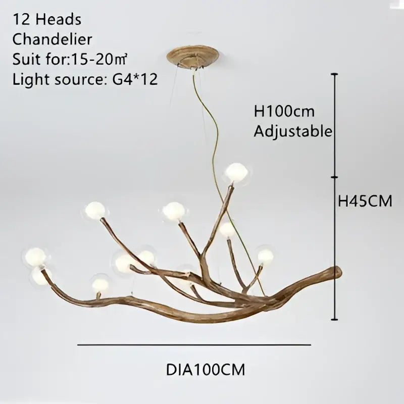 Golden iron tree branch bubble chandelier for dining room