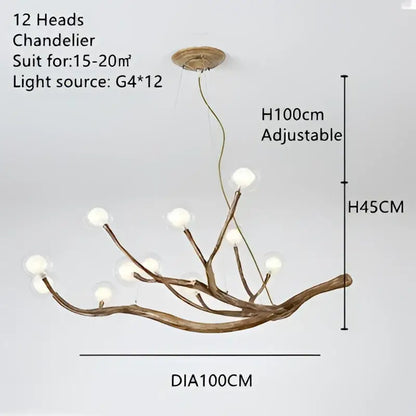 Golden iron tree branch bubble chandelier for dining room
