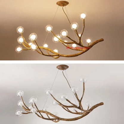 Golden iron tree branch bubble chandelier for dining room