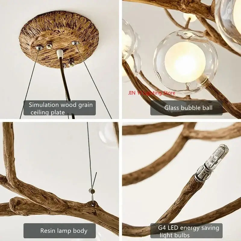 Golden iron tree branch bubble chandelier for dining room