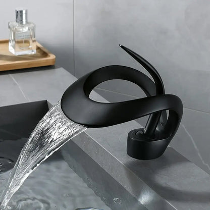 Modern matte black waterfall bathroom sink faucet – bathroom single handle