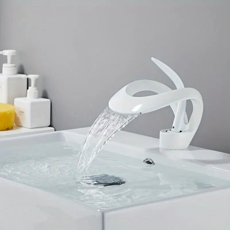 Modern matte black waterfall bathroom sink faucet – bathroom single handle