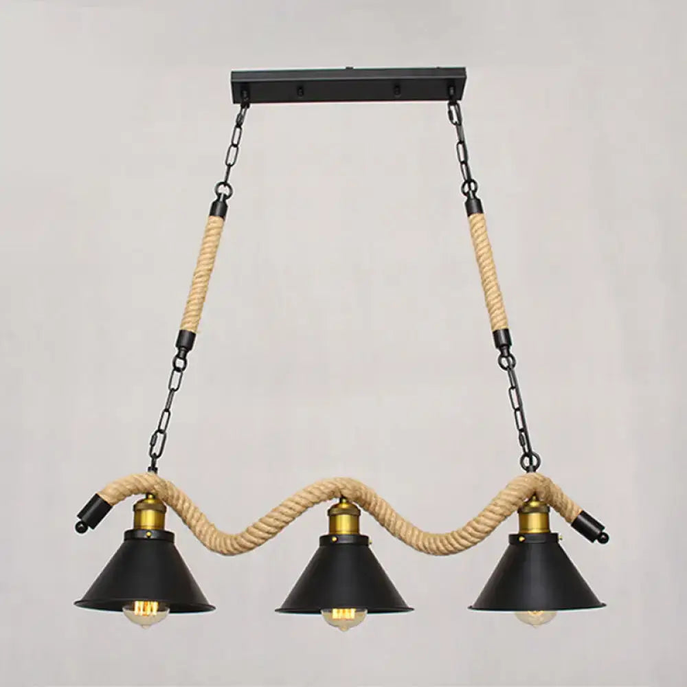 Industrial black spiral rope pendant light kitchen island cone shade