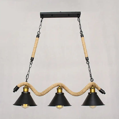 Industrial black spiral rope pendant light kitchen island cone shade