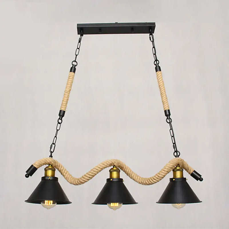 Industrial black spiral rope pendant light kitchen island cone shade
