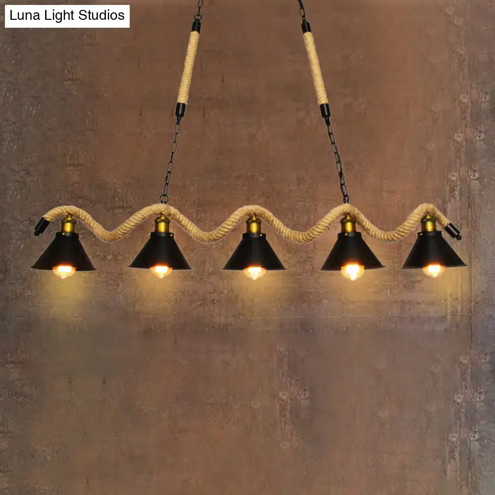 Industrial black spiral rope pendant light kitchen island cone shade
