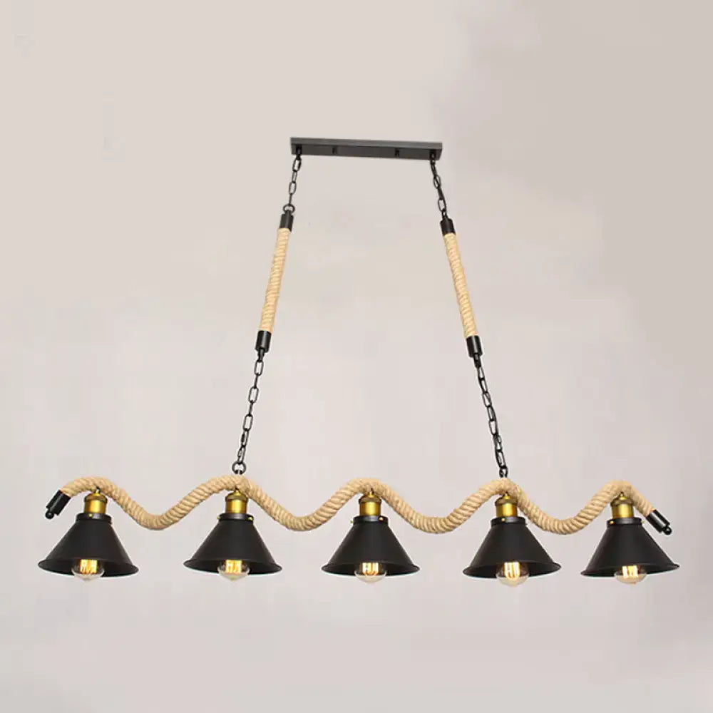 Industrial black spiral rope pendant light kitchen island cone shade