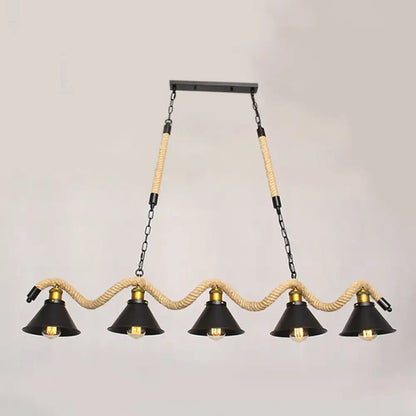 Industrial black spiral rope pendant light kitchen island cone shade