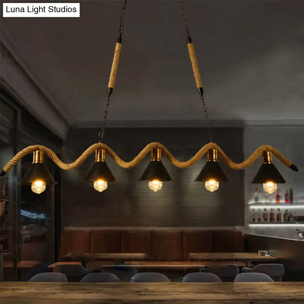 Industrial black spiral rope pendant light kitchen island cone shade