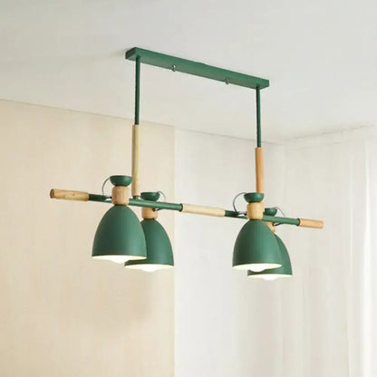 Modern gray island pendant light with wood accents dining room