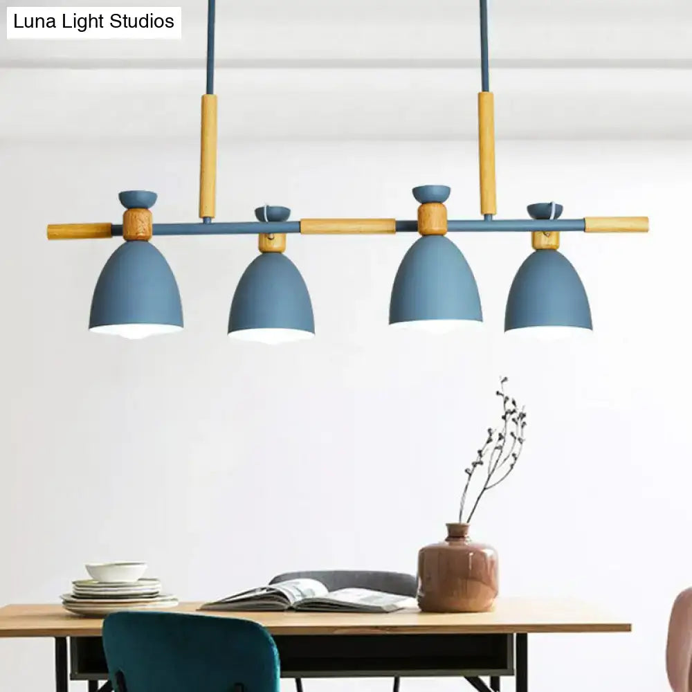 Modern gray island pendant light with wood accents dining room