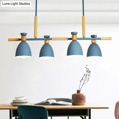 Modern gray island pendant light with wood accents dining room
