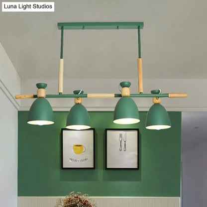Modern gray island pendant light with wood accents dining room
