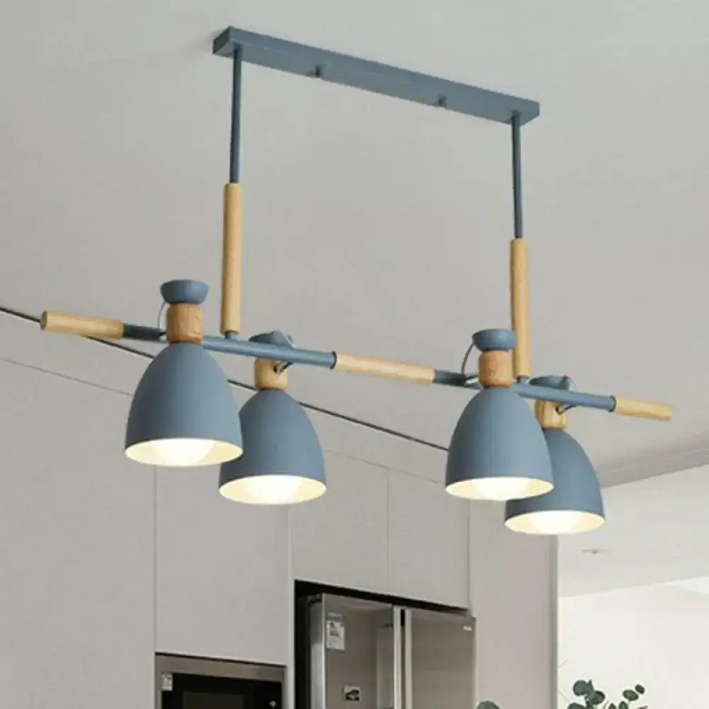 Modern gray island pendant light with wood accents dining room