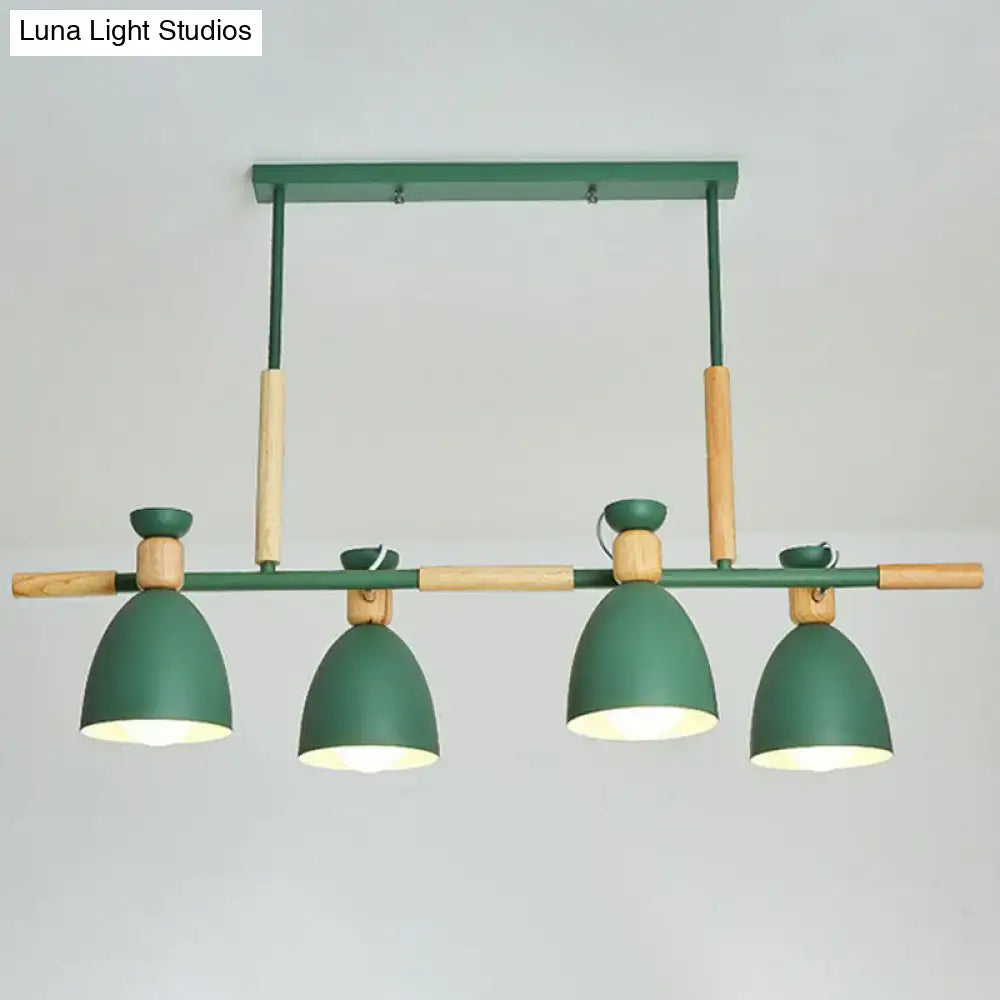 Modern gray island pendant light with wood accents dining room