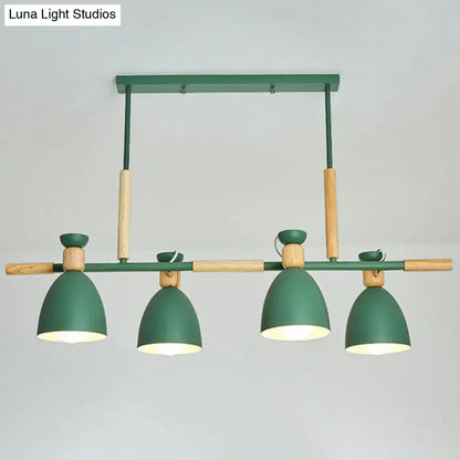 Modern gray island pendant light with wood accents dining room