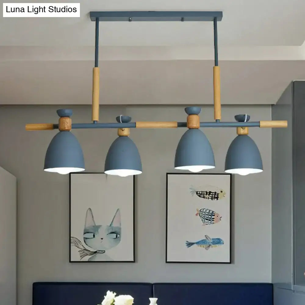 Modern gray island pendant light with wood accents dining room
