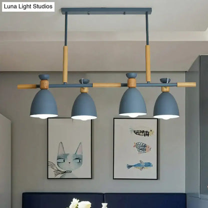 Modern gray island pendant light with wood accents dining room