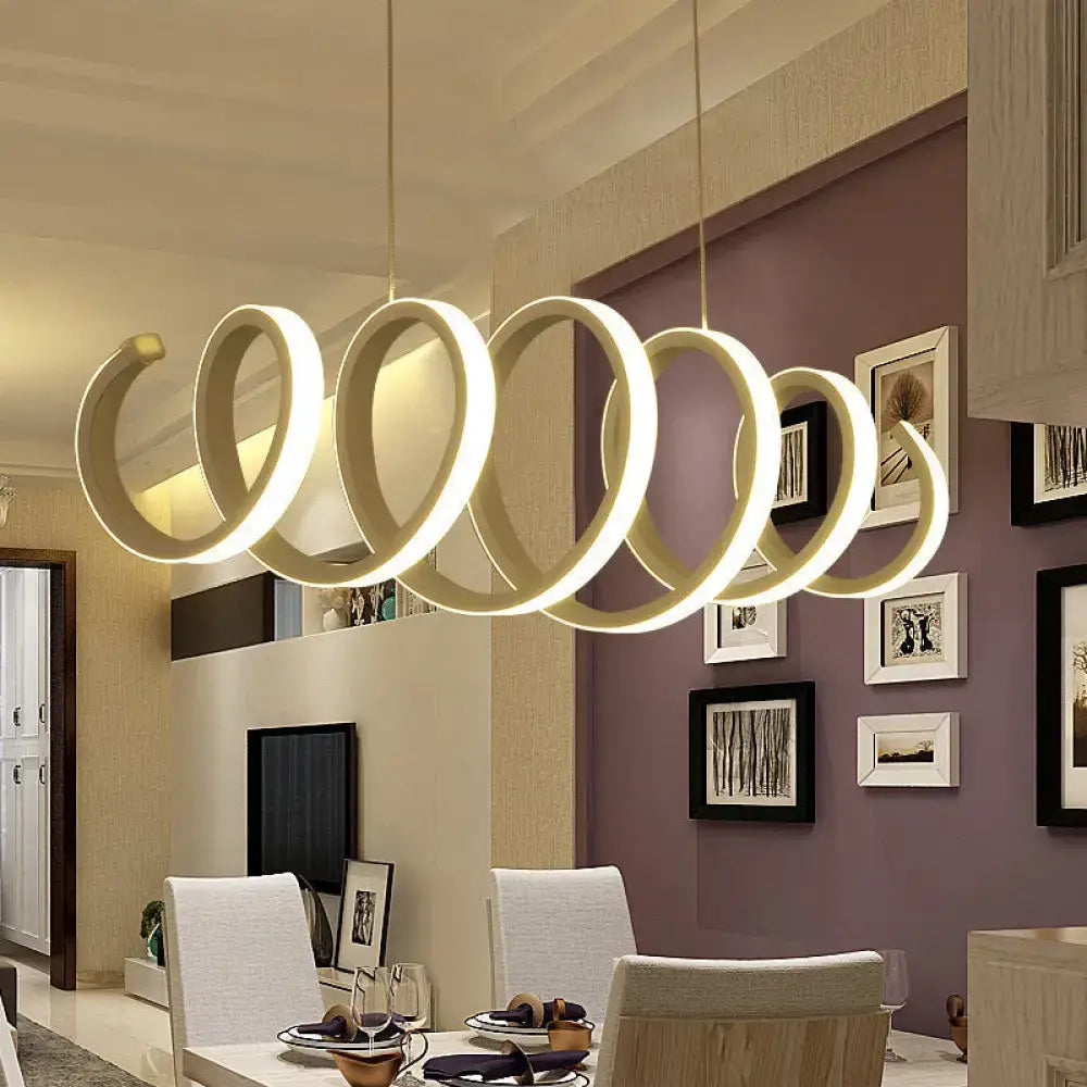 Minimalist white spiral led pendant light for dining room